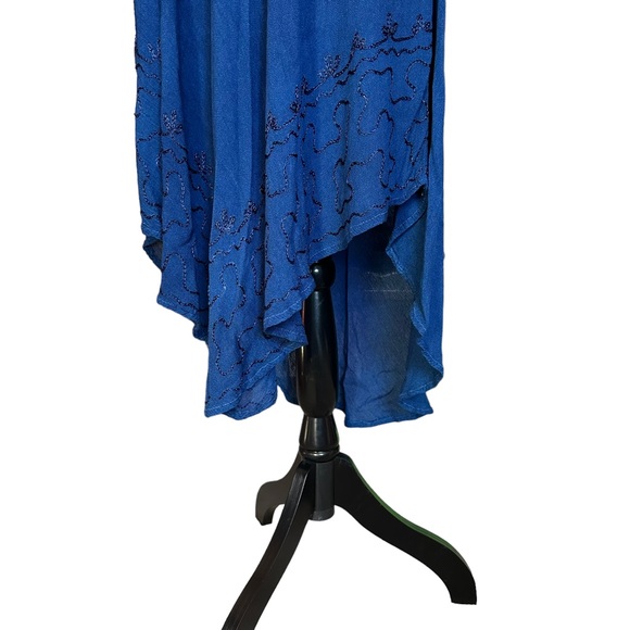 Jessica Taylor Womens  Blue Tie Up Embroidered Details Curved Hem Dress one size - Picture 2 of 10